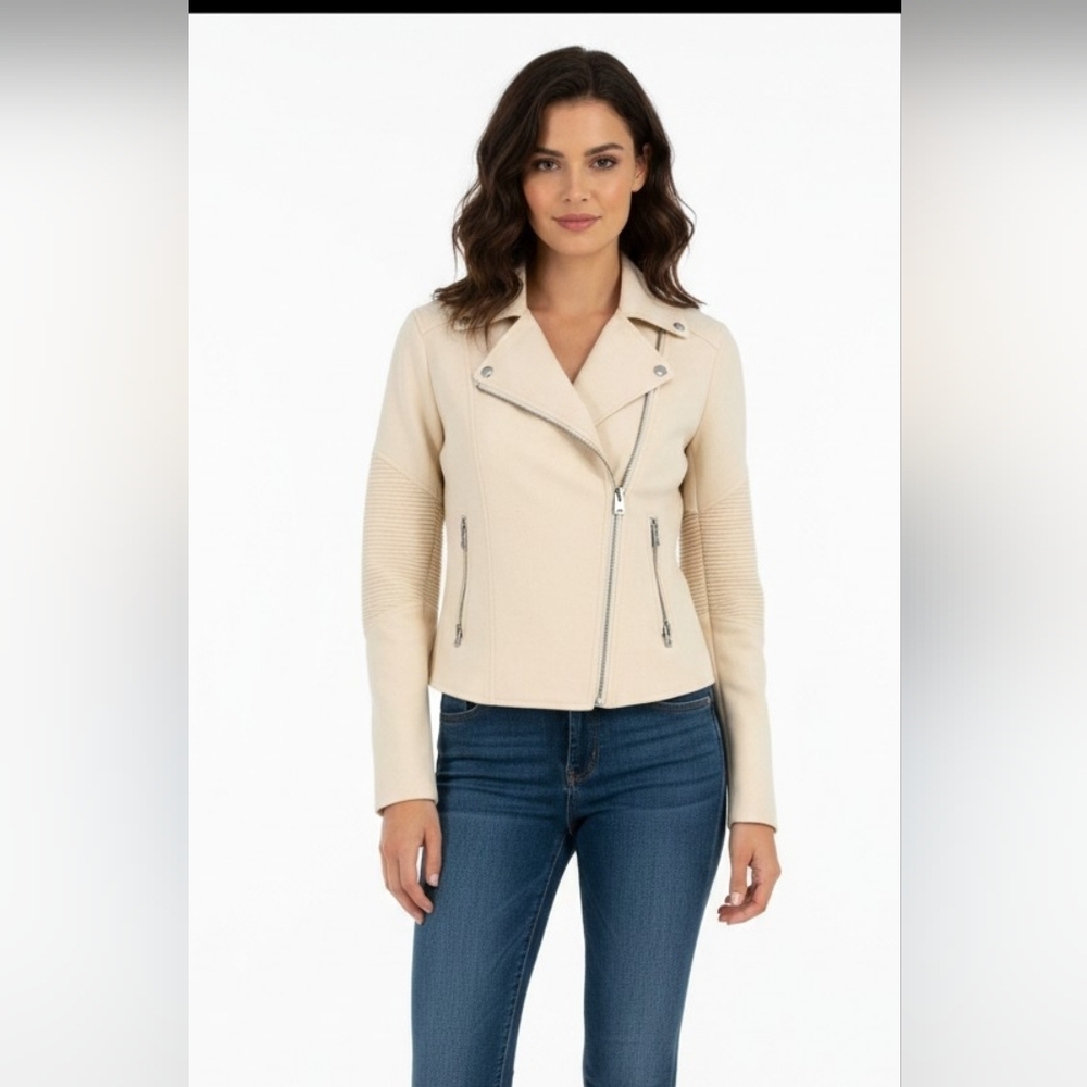Wilfred Cream Asymmetrical Zip Moto Jacket Size 2